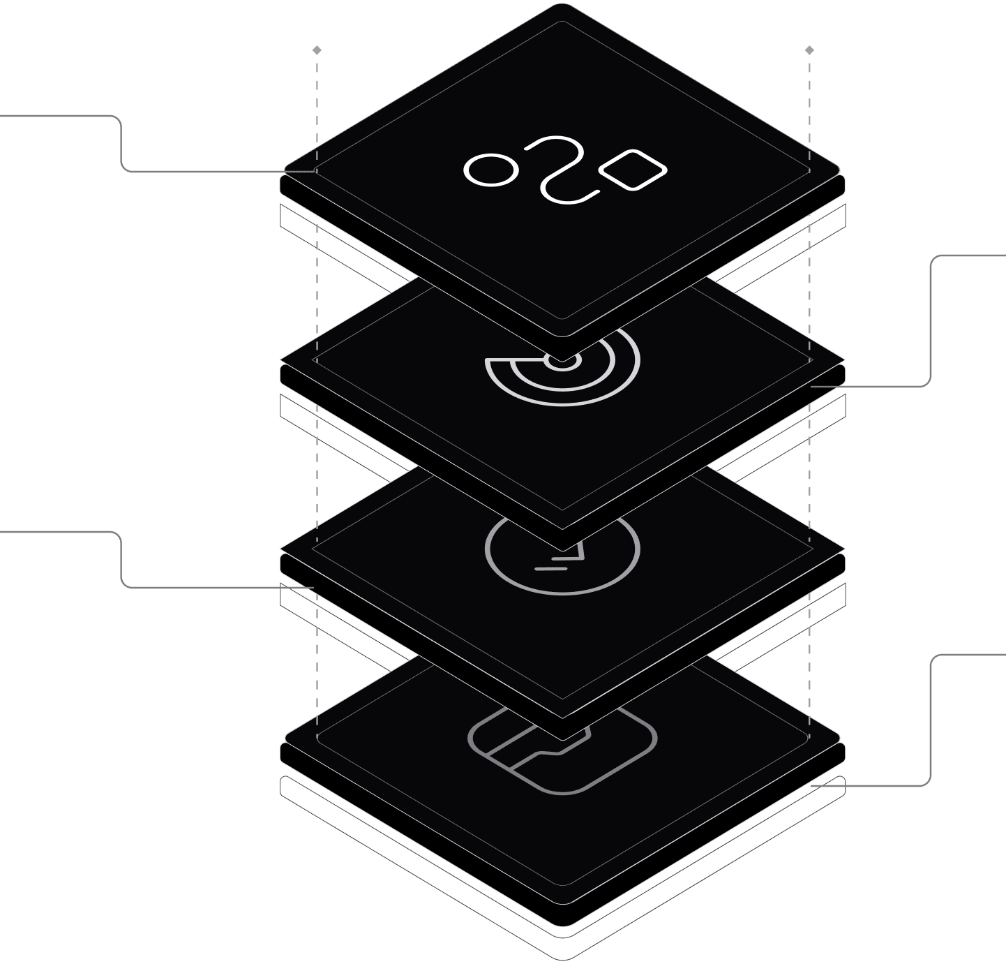 Stacked isometric layers representing the BlackOps OS architecture